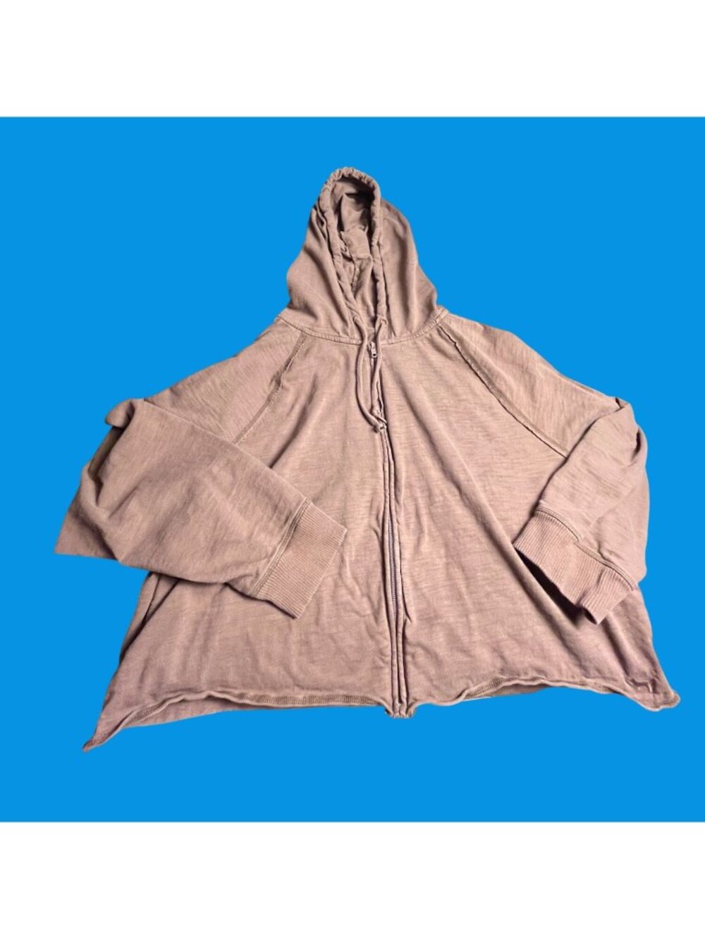 Victorias Secret PINK Cropped Slub Knit Full-Zip Hoodie XL Brown Taupe Cotton